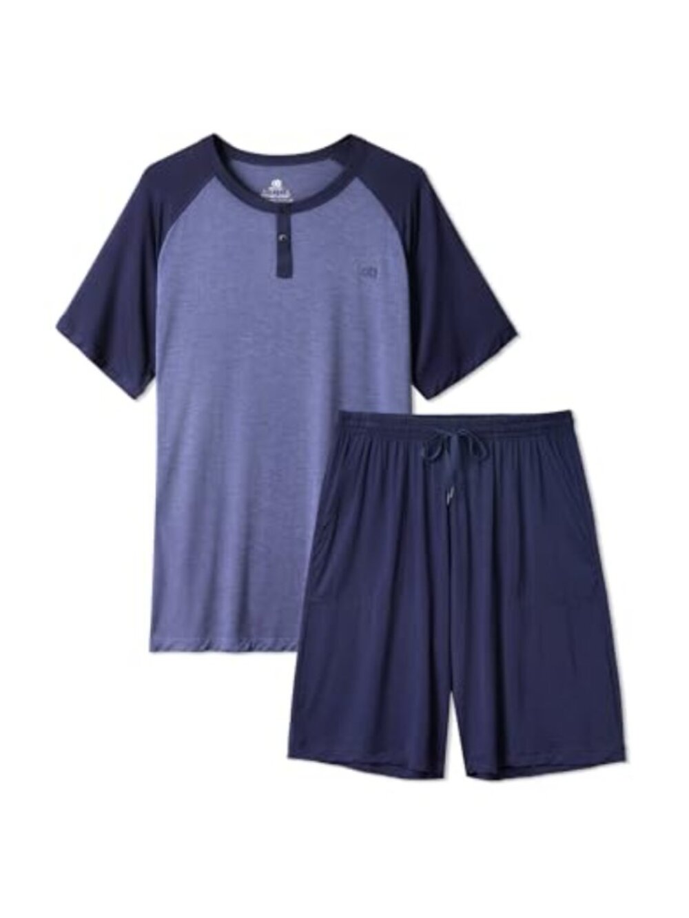 Men's Bamboo Rayon Pajama Set Short Sleeve Henley Collar with Pockets